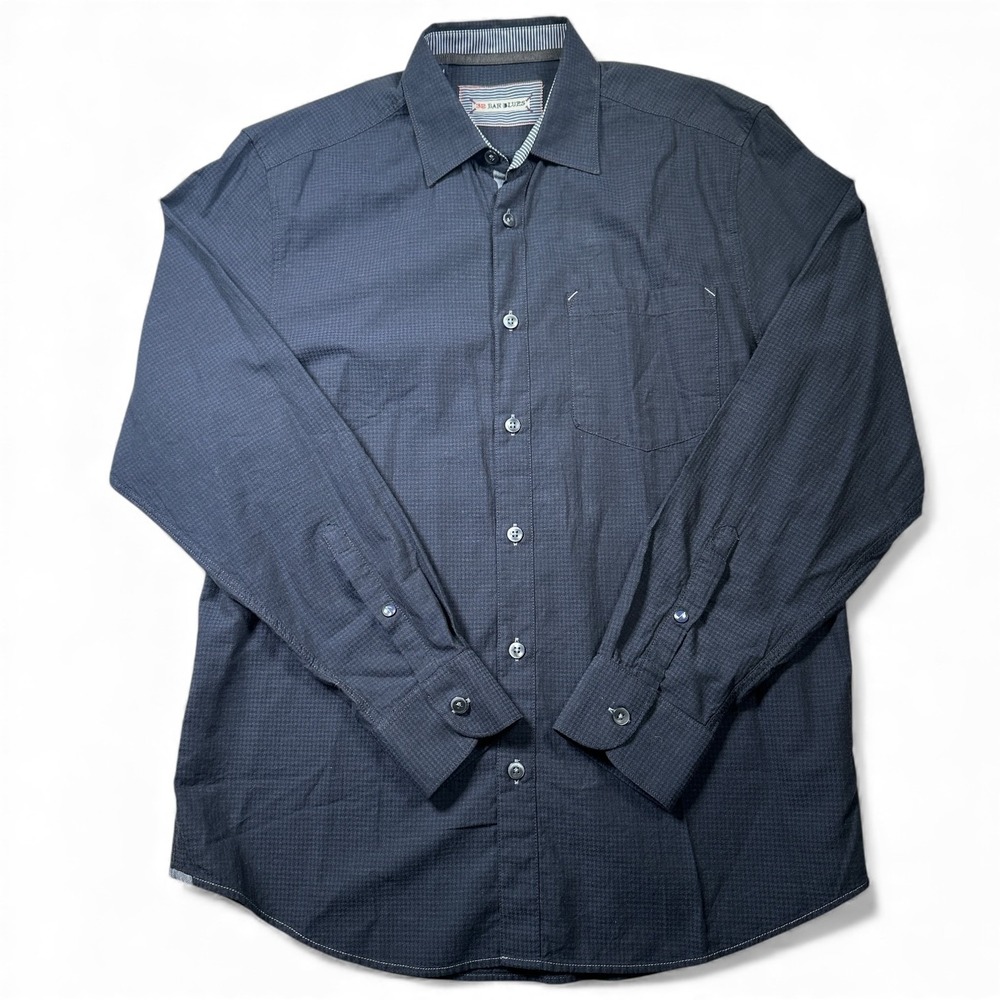 32 Bar Blues Long Sleeve Button Down Shirt Men's Medium Blue Houndstooth